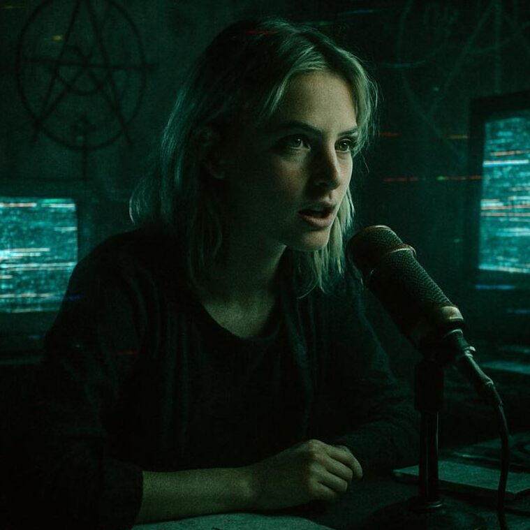 Alex, recording the serialized fiction podcast, Within the Glitch